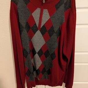 Apt. 9 Men's Burgundy and Charcoal Argyle Zip-Up Sweater